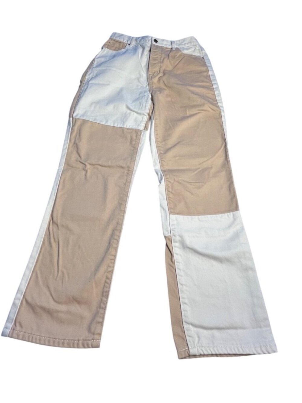 PacSun High Rise Straight Two-Tone Patchwork Jeans Womens  28 Ivory & Tan Cotton